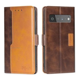 For Google Pixel 6 Pro Retro Texture Contrast Color Buckle Horizontal Flip Leather Phone Case with Holder(Dark Brown+Gold) (OEM)