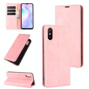 For Xiaomi Redmi 9A Retro-skin Business Magnetic Suction Leather Case with Holder & Card Slots & Wallet(Pink) (OEM)