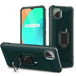 For OPPO Realme C11 Carbon Fiber Protective Case with 360 Degree Rotating Ring Holder(Green) (OEM)