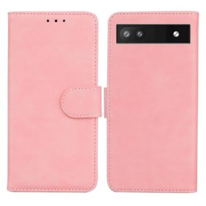For Google Pixel 6a Skin Feel Pure Color Flip Leather Phone Case(Pink) (OEM)