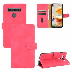 For LG K61 / Q61 Solid Color Skin Feel Magnetic Buckle Horizontal Flip Calf Texture PU Leather Case with Holder & Card Slots & Wallet(Rose Red) (OEM)