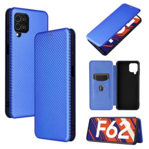 For Samsung Galaxy F62 Carbon Fiber Texture Horizontal Flip TPU + PC + PU Leather Case with Card Slot(Blue) (OEM)