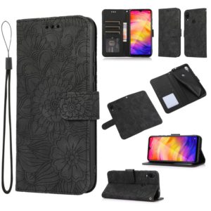 For Xiaomi Redmi Note 7 Skin Feel Embossed Sunflower Horizontal Flip Leather Case with Holder & Card Slots & Wallet & Lanyard(Black) (OEM)