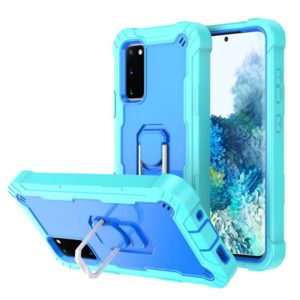 For Samsung Galaxy S20 FE / FE 5G PC + Rubber 3-layers Shockproof Protective Case with Rotating Holder(Mint Green + Blue) (OEM)