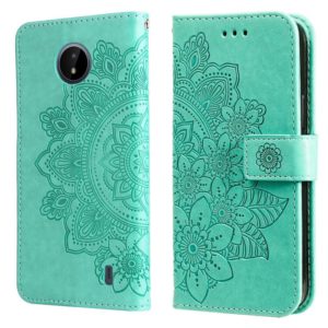 For Nokia C20 / C10 7-petal Flowers Embossing Horizontal Flip Leather Phone Case with Holder & Card Slots(Green) (OEM)