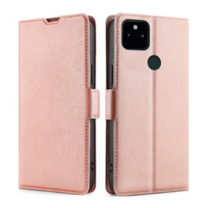 For Google Pixel 5a Ultra-thin Voltage Side Buckle PU + TPU Horizontal Flip Leather Case with Holder & Card Slot(Rose Gold) (OEM)