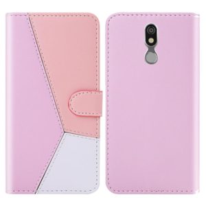 For LG K40 Tricolor Stitching Horizontal Flip TPU + PU Leather Case with Holder & Card Slots & Wallet(Pink) (OEM)