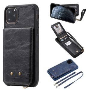 For iPhone 11 Pro Max Vertical Flip Shockproof Leather Protective Case with Long Rope, Support Card Slots & Bracket & Photo Holder & Wallet Function(Black) (OEM)
