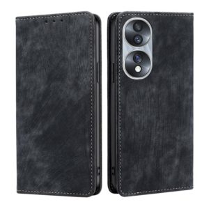 For Honor 70 RFID Anti-theft Brush Magnetic Leather Phone Case(Black) (OEM)