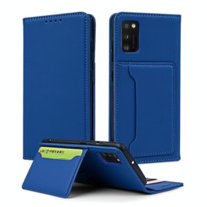 For Samsung Galaxy A41 Strong Magnetism Liquid Feel Horizontal Flip Leather Case with Holder & Card Slots & Wallet(Blue) (OEM)