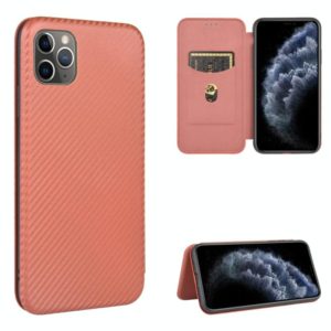 For iPhone 11 Pro Max Carbon Fiber Texture Horizontal Flip TPU + PC + PU Leather Case with Card Slot(Brown) (OEM)