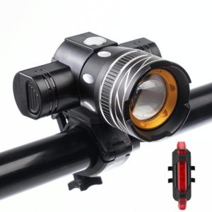 7602 LED USB Charging Telescopic Zoom Bicycle Front Light, Specification: Headlight + 918 Taillight (OEM)