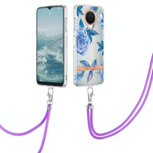 For Nokia G20/G10 Flowers Series TPU Phone Case with Lanyard(Blue Peony) (OEM)