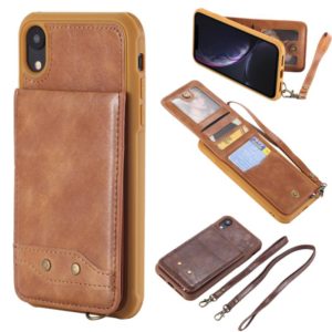 For iPhone XR Vertical Flip Shockproof Leather Protective Case with Long Rope, Support Card Slots & Bracket & Photo Holder & Wallet Function(Brown) (OEM)