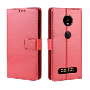 Retro Crazy Horse Texture Horizontal Flip Leather Case for Motorola Moto Z4/Z4 Play, with Holder & Card Slots & Photo Frame(Red) (OEM)