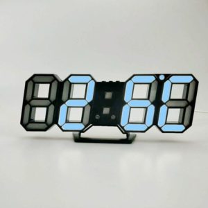 6609 3D Stereo LED Alarm Clock Living Room 3D Wall Clock, Colour: Black Frame Blue Light (OEM)