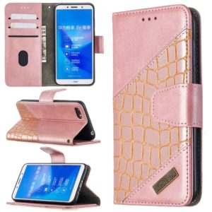 For Huawei Y5 (2018) Matching Color Crocodile Texture Horizontal Flip PU Leather Case with Holder & Card Slots & Wallet(Rose Gold) (OEM)