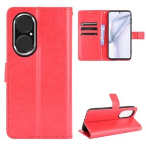 For Huawei P50 Crazy Horse Texture Horizontal Flip Leather Case with Holder & Card Slots & Lanyard(Red) (OEM)