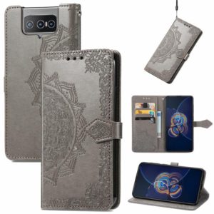 For Asus Zenfone 8 Flip Mandala Embossing Pattern Horizontal Flip Leather Case with Holder & Card Slots & Wallet & Lanyard(Grey) (OEM)