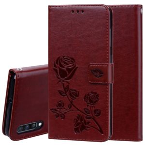 Rose Embossed Horizontal Flip PU Leather Case for Galaxy A70, with Holder & Card Slots & Wallet (Brown) (OEM)