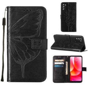 For Motorola Moto G 5G 2022 Embossed Butterfly Leather Phone Case(Black) (OEM)