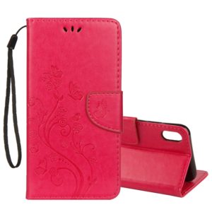 For iPhone XS Max Embossed Butterfly Pattern Horizontal Flip Leather Case with Card Slot & Holder & Wallet & Lanyard (Magenta) (OEM)