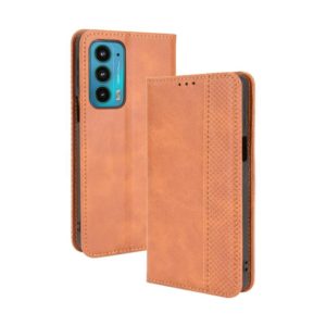 For Motorola Edge 20 Magnetic Buckle Retro Pattern Horizontal Flip Leather Case with Holder & Card Slot & Wallet(Brown) (OEM)