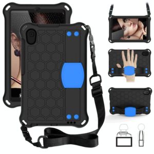 For Galaxy Tab A 8.4(2020) T307 Honeycomb Design EVA + PC Material Four Corner Anti Falling Flat Protective Shell With Strap(Black+Blue) (OEM)
