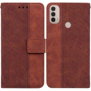 For Motorola Moto E20 / E30 / E40 Geometric Embossed Leather Phone Case(Brown) (OEM)