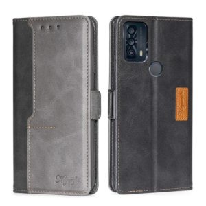 For TCL 20B/6159K Contrast Color Side Buckle Leather Phone Case(Black + Grey) (OEM)