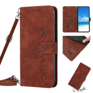 For Motorola Moto G40 Fusion/G60 Skin Feel Heart Pattern Leather Phone Case With Lanyard(Brown) (OEM)