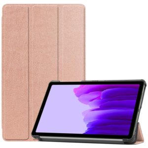 For Samsung Galaxy Tab A7 Lite T225 Custer Pattern Pure Color Horizontal Flip Leather Case with Three-folding Holder(Rose Gold) (OEM)