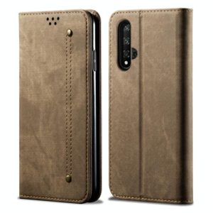 For Huawei Honor 20 Denim Texture Casual Style Horizontal Flip Leather Case with Holder & Card Slots & Wallet(Khaki) (OEM)
