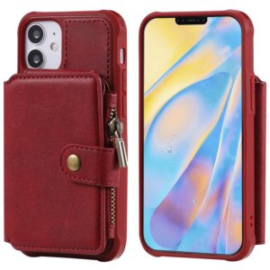 For iPhone 12 mini Zipper Shockproof Protective Case with Card Slots & Bracket & Photo Holder & Wallet Function (Red) (OEM)