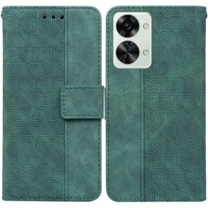 For OnePlus Nord 2T Geometric Embossed Leather Phone Case(Green) (OEM)