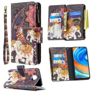 For Xiaomi Redmi Note 9 Pro Colored Drawing Pattern Zipper Horizontal Flip Leather Case with Holder & Card Slots & Wallet(Flower Elephants) (OEM)