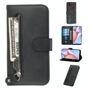 For Galaxy A10s Fashion Calf Texture Zipper Horizontal Flip PU Leather Case, with Holder & Card Slots & Wallet(Black) (OEM)