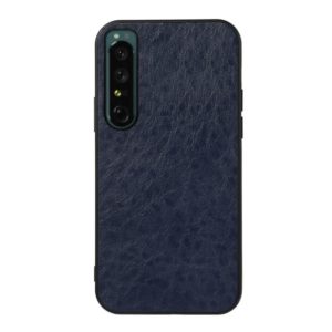 For Sony Xperia 1 IV Accurate Hole Crazy Horse Texture PU Phone Case(Blue) (OEM)