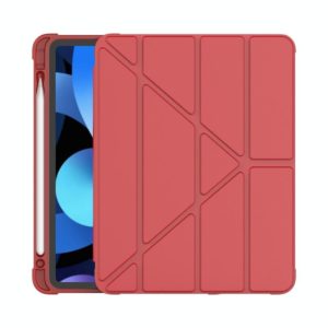 Multi-folding Surface PU Leather Matte Anti-drop Protective TPU Case with Pen Slot for iPad Air 2022 / 2020 10.9(Red) (OEM)