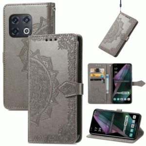 For OnePlus 10 Pro Mandala Flower Embossed Horizontal Flip Leather Phone Case(Grey) (OEM)