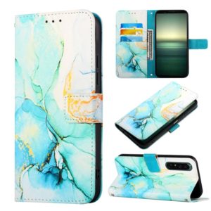 For Sony Xperia 1 IV PT003 Marble Pattern Flip Leather Phone Case(Green LS003) (OEM)