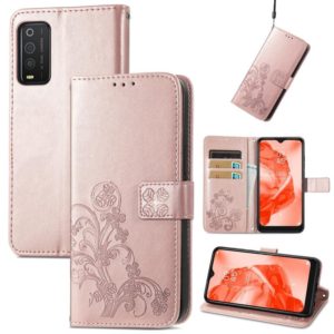 For TCL 205 Four-leaf Clasp Embossed Buckle Mobile Phone Leather Case(Rose Gold) (OEM)