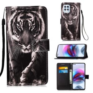 For Motorola Moto G100 / Edge S Colored Drawing Pattern Plain Weave Horizontal Flip Leather Case with Holder & Card Slot & Wallet & Lanyard(Black And White Tiger) (OEM)