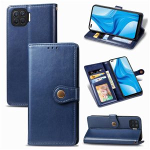 For OPPO F17 Pro Retro Solid Color Leather Buckle Phone Case with Lanyard & Photo Frame & Card Slot & Wallet & Stand Function(Blue) (OEM)