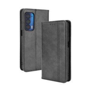 For Motorola Edge 2021 Magnetic Buckle Retro Pattern Horizontal Flip Leather Case with Holder & Card Slot & Wallet(Black) (OEM)