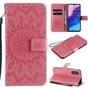For Huawei Enjoy Z Pressed Printing Sunflower Pattern Horizontal Flip PU Leather Case Holder & Card Slots & Wallet & Lanyard(Pink) (OEM)