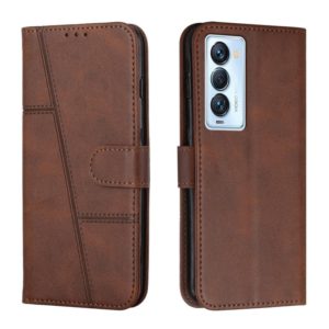 For Tecno Camon 18 Premier Stitching Calf Texture Buckle Leather Phone Case(Brown) (OEM)