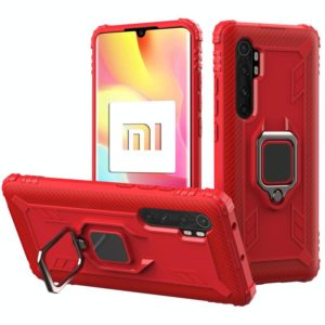 For Xiaomi Mi Note 10 Lite Carbon Fiber Protective Case with 360 Degree Rotating Ring Holder(Red) (OEM)
