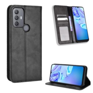 For TCL 30 SE / 30 E / 306 / Sharp Aquos V6 Magnetic Buckle Retro Texture Leather Phone Case(Black) (OEM)