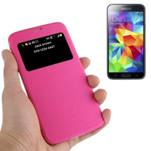 Horizontal Flip Leather Case with Call Display ID for Galaxy S5 mini / G800(Magenta) (OEM)